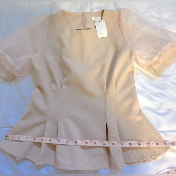 Oppane Peplum Top with Flocked Organza Puff Sleeves - Picture 12 of 12